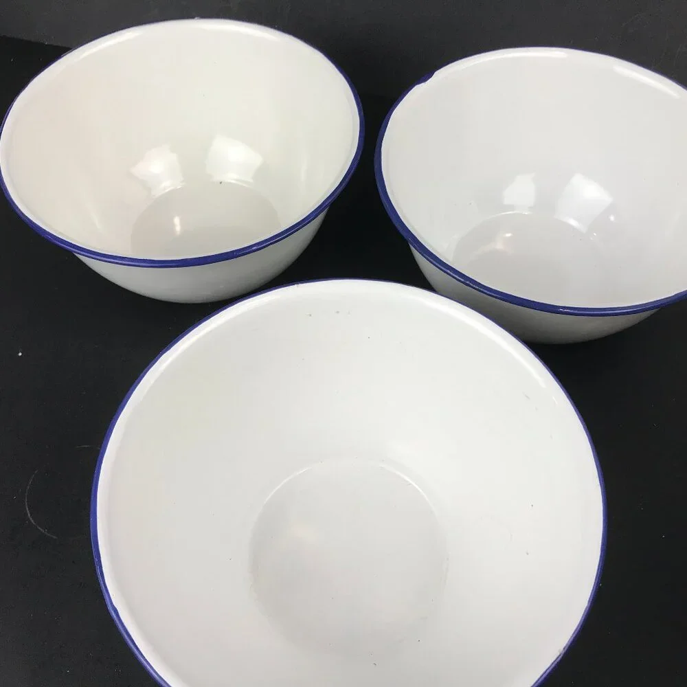 Set of 3 metal enamel Pottery Barn Bowls